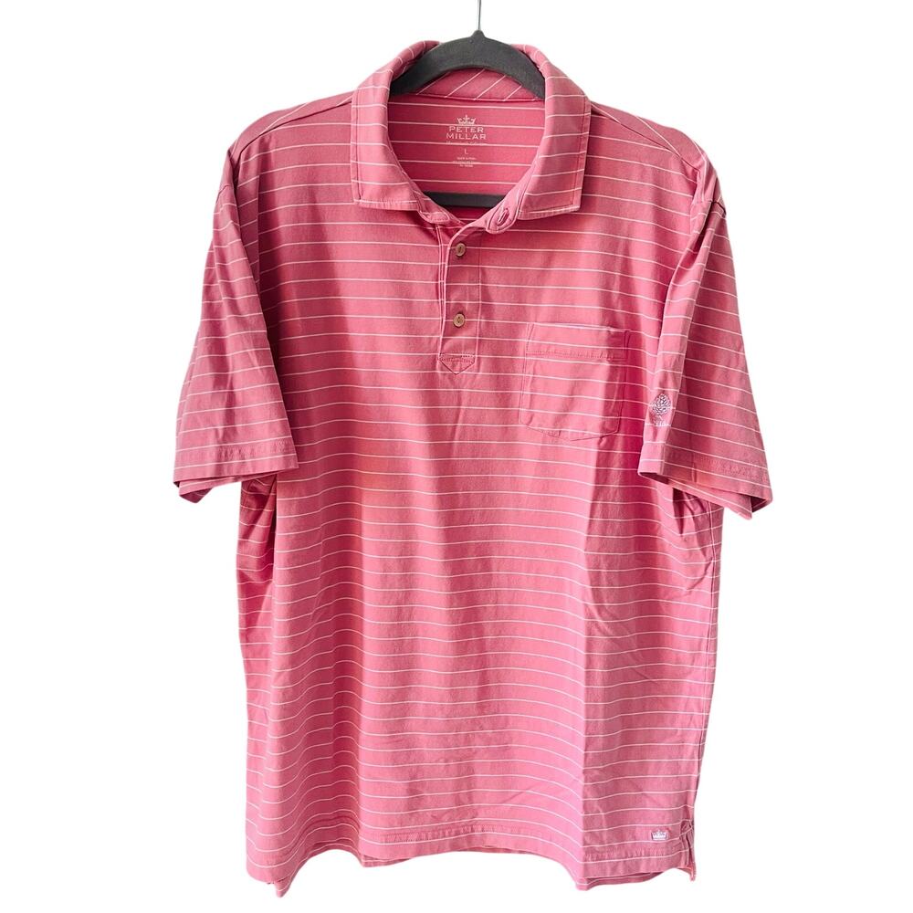 Peter Millar Men’s Polo Pink White Stripe L